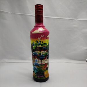 Hand painted Smirnoff Bottle Village Scene Mexican Folk Art Work Barware